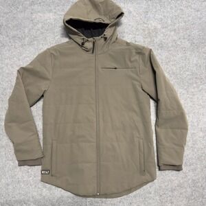 BYLT Premium Basics Mens Hooded Puffer Jacket Taupe Olive Green Full Zip Large